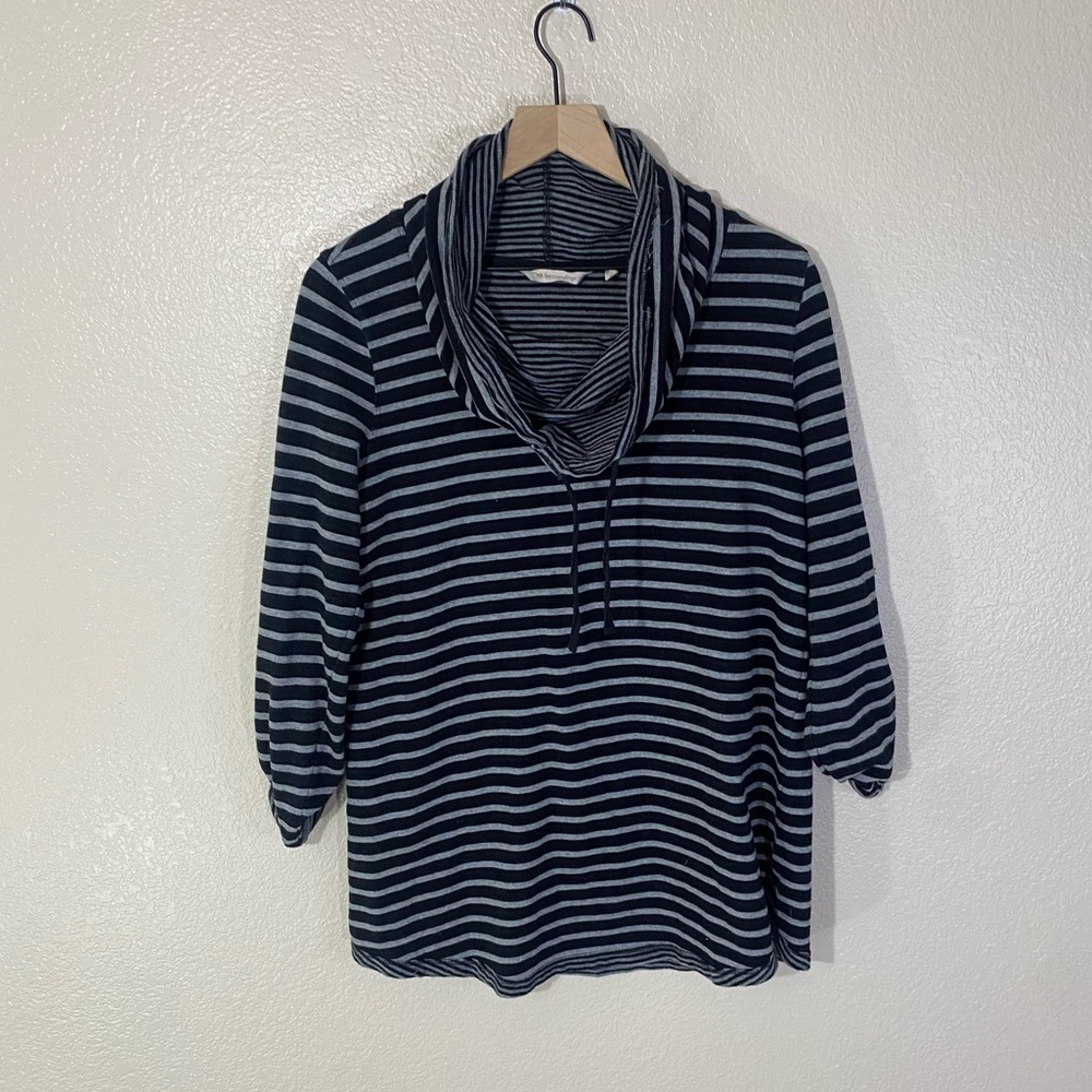 Soft Surroundings Blouse Women M Black gray Striped Cowl Neck Toweling Terry
